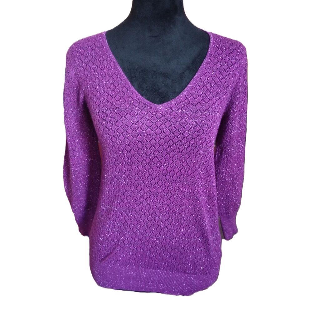 Metaphor Womens Size Medium Petite Sparkly Purple Sweater- Viintage